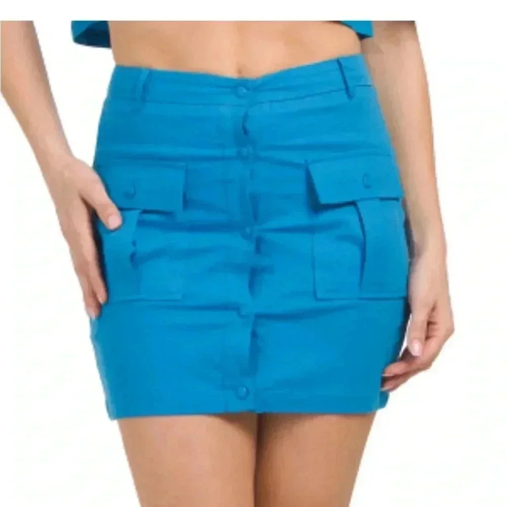 IDEM DITTO Azure Linen Blend Cargo Pocket Mini Skirt. Women’s size Small. NWTS